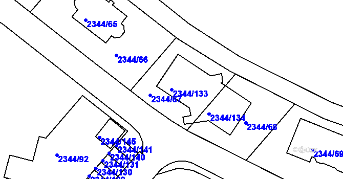 Parcela st. 2344/133 v KÚ Teplice, Katastrální mapa