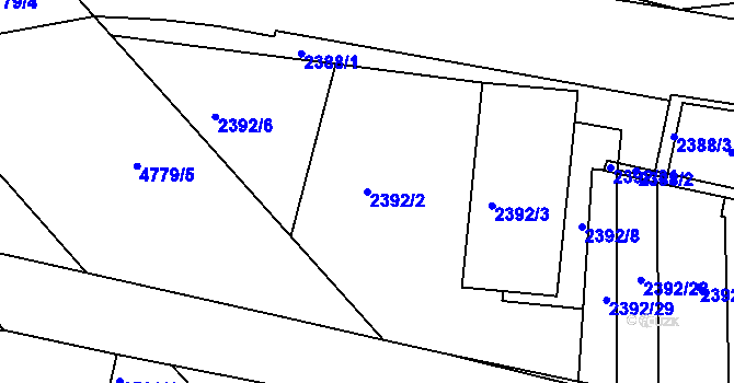 Parcela st. 2392/2 v KÚ Teplice, Katastrální mapa