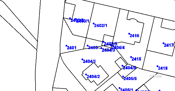 Parcela st. 2403 v KÚ Teplice, Katastrální mapa