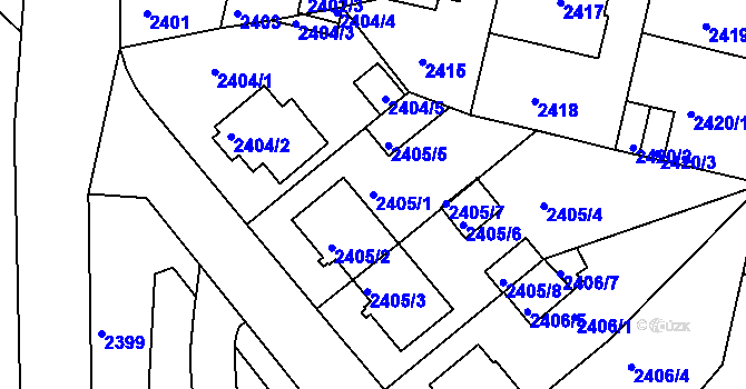 Parcela st. 2405/1 v KÚ Teplice, Katastrální mapa