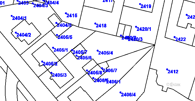 Parcela st. 2405/4 v KÚ Teplice, Katastrální mapa