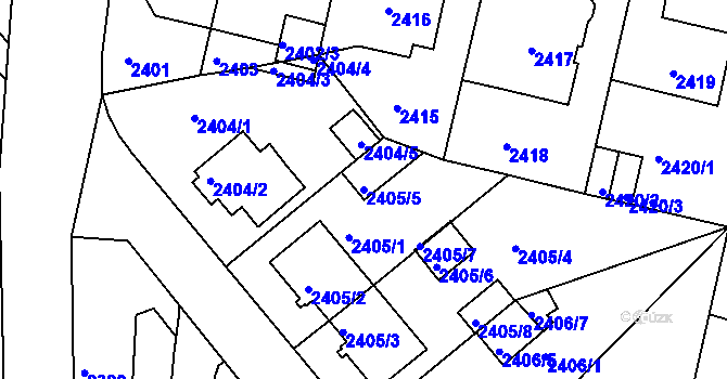 Parcela st. 2405/5 v KÚ Teplice, Katastrální mapa
