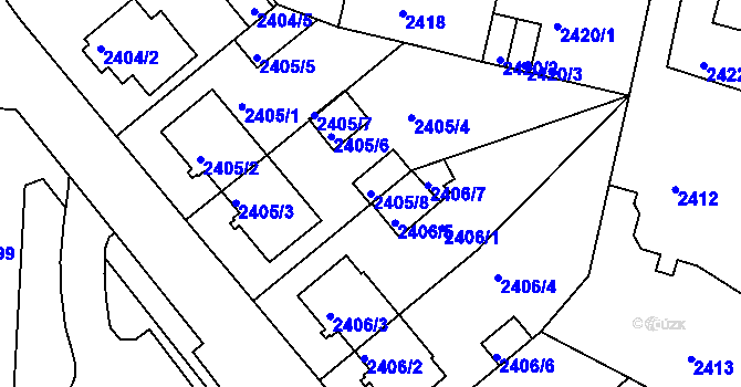 Parcela st. 2405/8 v KÚ Teplice, Katastrální mapa
