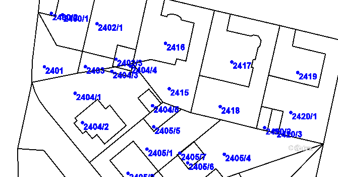 Parcela st. 2415 v KÚ Teplice, Katastrální mapa
