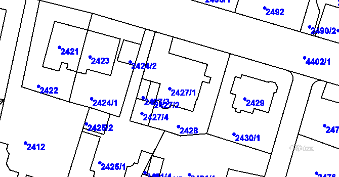 Parcela st. 2427/1 v KÚ Teplice, Katastrální mapa
