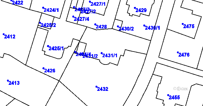 Parcela st. 2431/1 v KÚ Teplice, Katastrální mapa