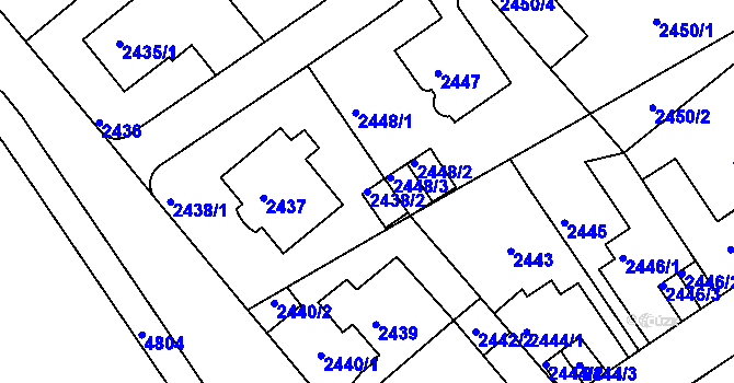 Parcela st. 2438/2 v KÚ Teplice, Katastrální mapa