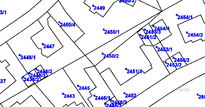 Parcela st. 2450/2 v KÚ Teplice, Katastrální mapa