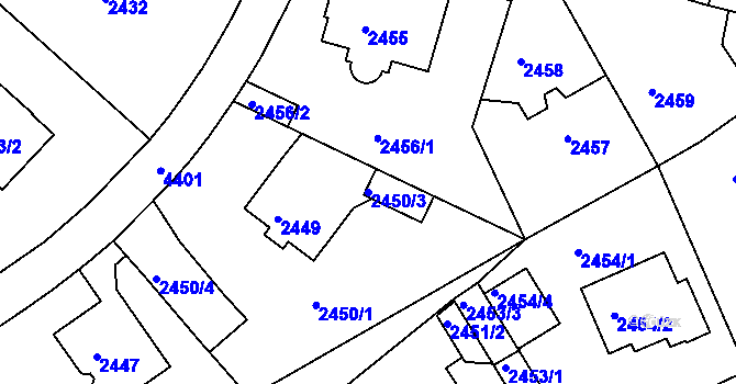 Parcela st. 2450/3 v KÚ Teplice, Katastrální mapa