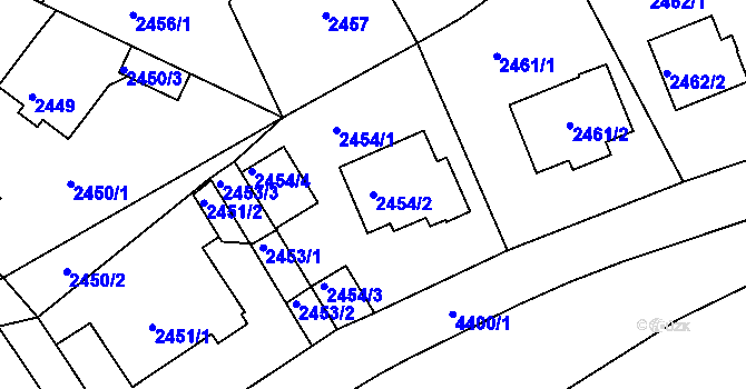 Parcela st. 2454/2 v KÚ Teplice, Katastrální mapa