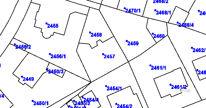 Parcela st. 2457 v KÚ Teplice, Katastrální mapa