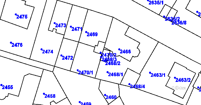 Parcela st. 2470/2 v KÚ Teplice, Katastrální mapa