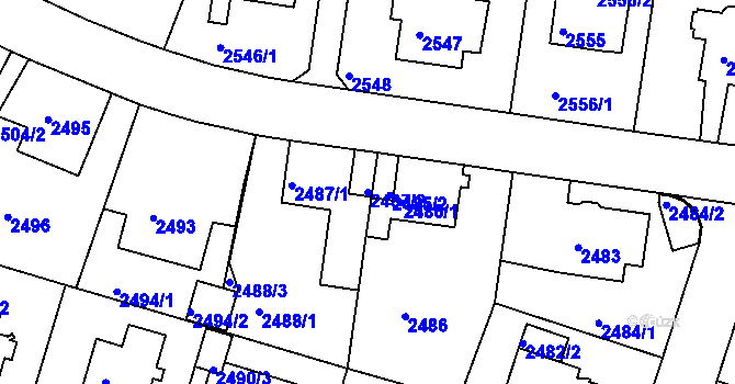 Parcela st. 2487/2 v KÚ Teplice, Katastrální mapa