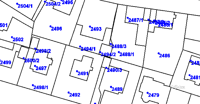 Parcela st. 2494/2 v KÚ Teplice, Katastrální mapa