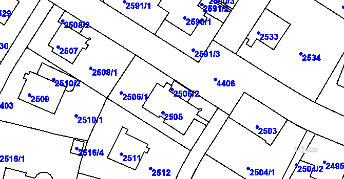 Parcela st. 2506/2 v KÚ Teplice, Katastrální mapa