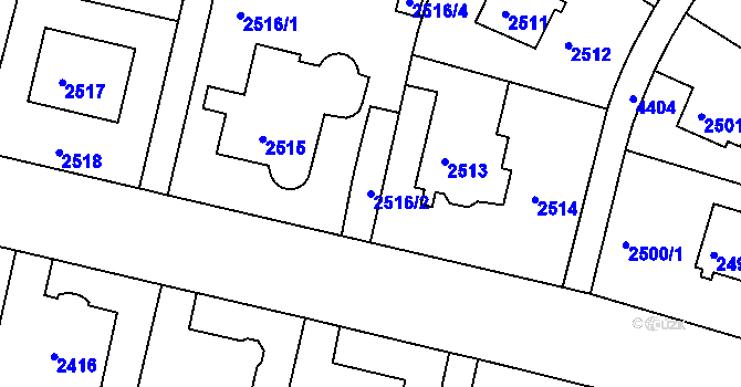 Parcela st. 2516/2 v KÚ Teplice, Katastrální mapa