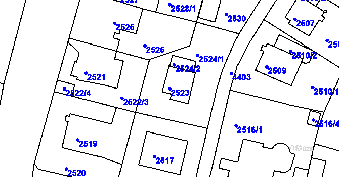 Parcela st. 2523 v KÚ Teplice, Katastrální mapa