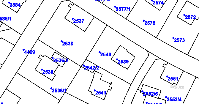 Parcela st. 2540 v KÚ Teplice, Katastrální mapa