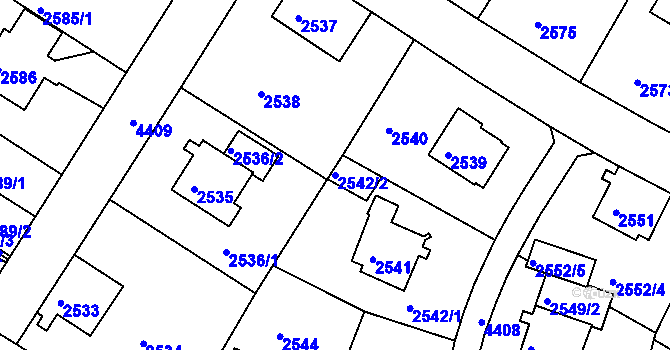 Parcela st. 2542/2 v KÚ Teplice, Katastrální mapa
