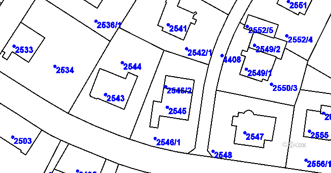 Parcela st. 2546/2 v KÚ Teplice, Katastrální mapa