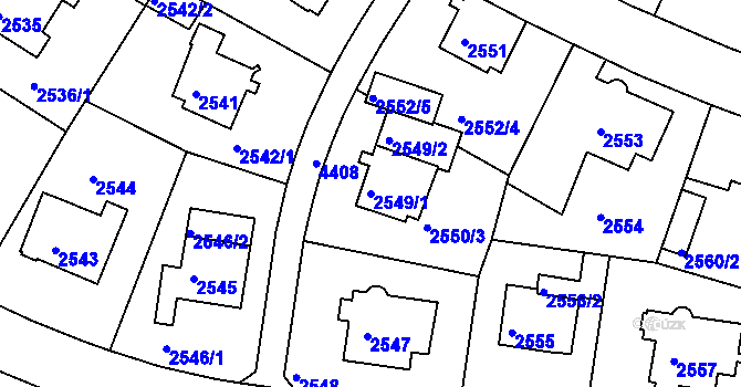 Parcela st. 2549/1 v KÚ Teplice, Katastrální mapa