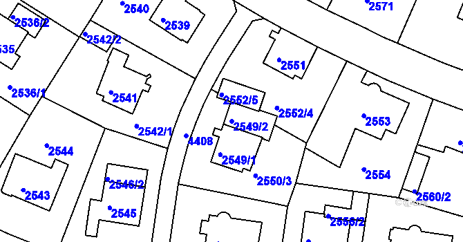 Parcela st. 2549/2 v KÚ Teplice, Katastrální mapa