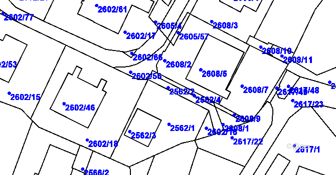 Parcela st. 2562/2 v KÚ Teplice, Katastrální mapa