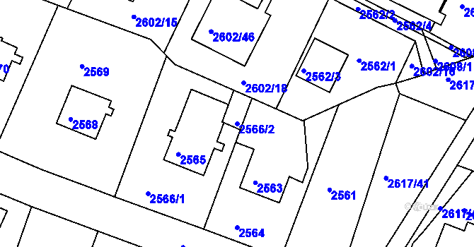 Parcela st. 2566/2 v KÚ Teplice, Katastrální mapa