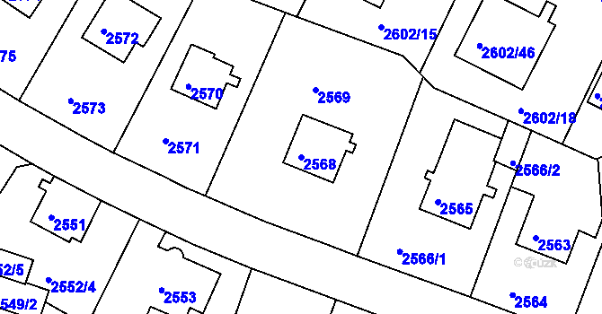 Parcela st. 2568 v KÚ Teplice, Katastrální mapa