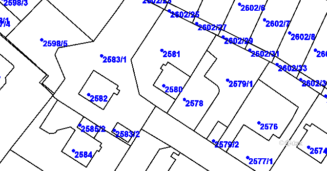 Parcela st. 2580 v KÚ Teplice, Katastrální mapa