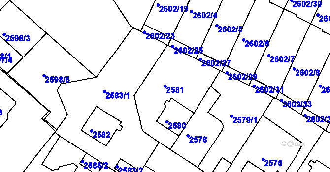 Parcela st. 2581 v KÚ Teplice, Katastrální mapa