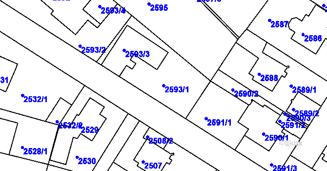 Parcela st. 2593/1 v KÚ Teplice, Katastrální mapa
