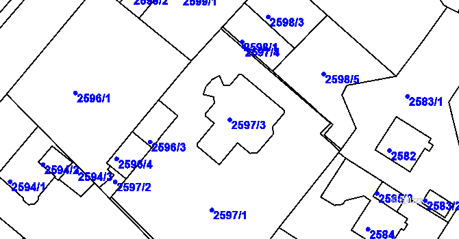 Parcela st. 2597/3 v KÚ Teplice, Katastrální mapa