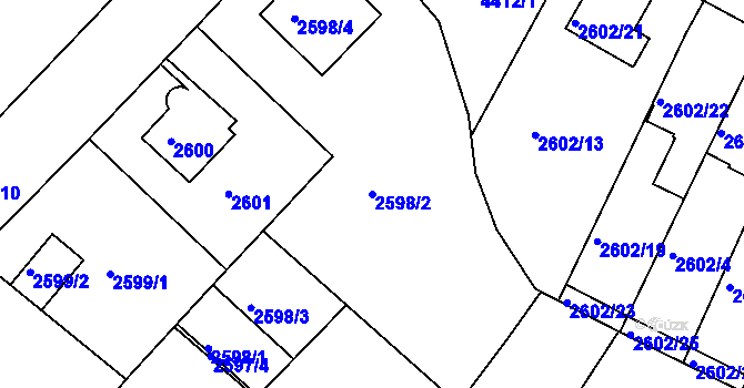 Parcela st. 2598/2 v KÚ Teplice, Katastrální mapa