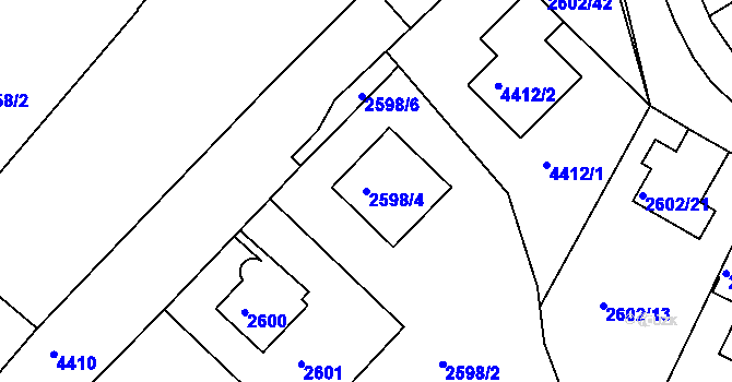 Parcela st. 2598/4 v KÚ Teplice, Katastrální mapa