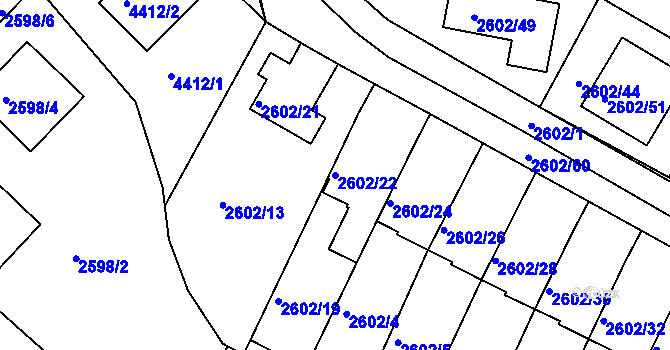 Parcela st. 2602/22 v KÚ Teplice, Katastrální mapa