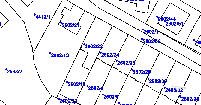 Parcela st. 2602/24 v KÚ Teplice, Katastrální mapa
