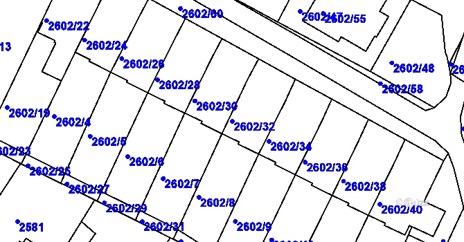 Parcela st. 2602/32 v KÚ Teplice, Katastrální mapa