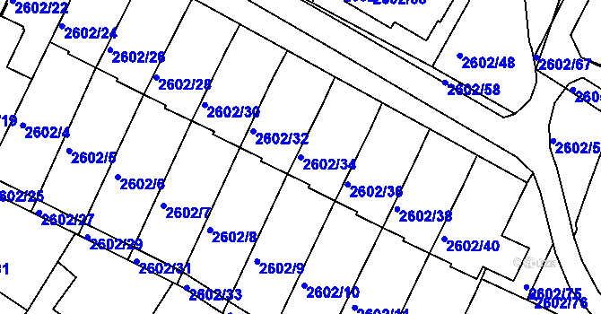 Parcela st. 2602/34 v KÚ Teplice, Katastrální mapa