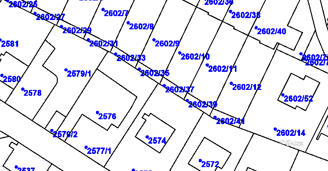 Parcela st. 2602/37 v KÚ Teplice, Katastrální mapa