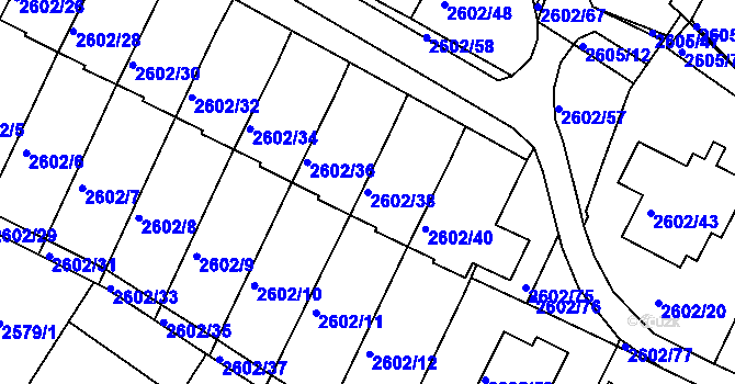 Parcela st. 2602/38 v KÚ Teplice, Katastrální mapa