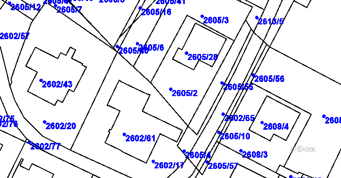 Parcela st. 2605/2 v KÚ Teplice, Katastrální mapa