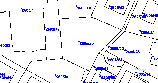Parcela st. 2605/25 v KÚ Teplice, Katastrální mapa