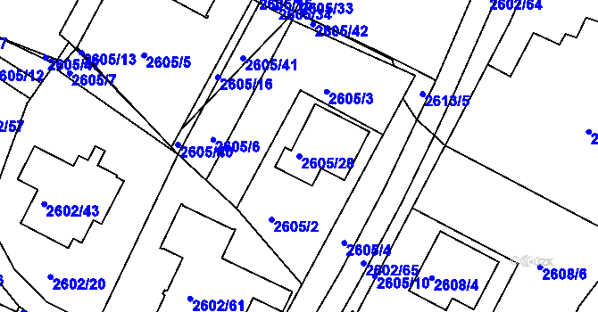 Parcela st. 2605/28 v KÚ Teplice, Katastrální mapa