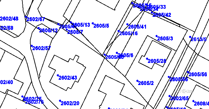 Parcela st. 2605/40 v KÚ Teplice, Katastrální mapa
