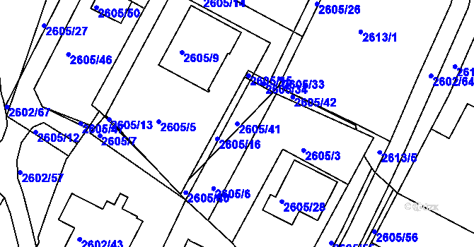 Parcela st. 2605/41 v KÚ Teplice, Katastrální mapa