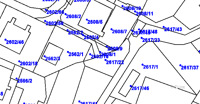 Parcela st. 2608/1 v KÚ Teplice, Katastrální mapa
