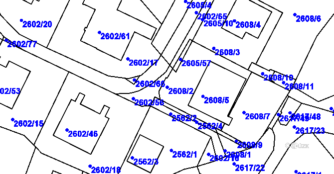 Parcela st. 2608/2 v KÚ Teplice, Katastrální mapa