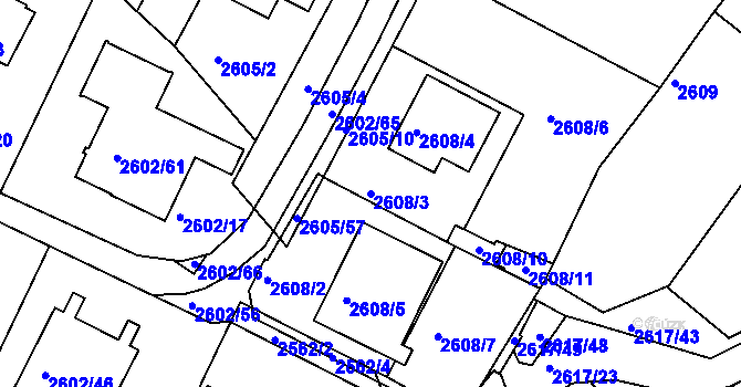 Parcela st. 2608/3 v KÚ Teplice, Katastrální mapa