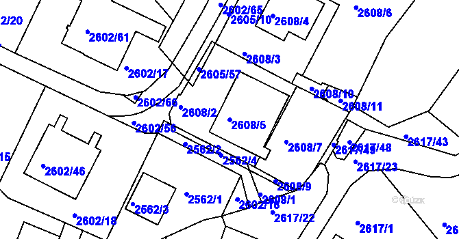Parcela st. 2608/5 v KÚ Teplice, Katastrální mapa